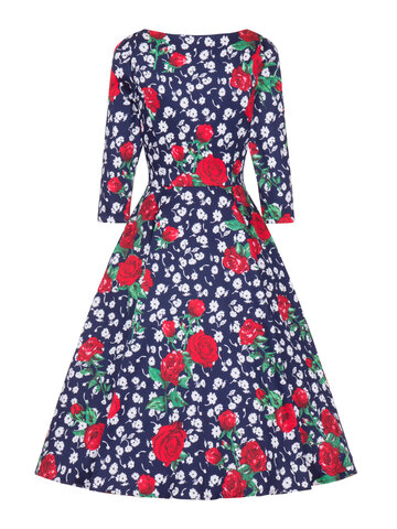 Obrázok produktu Retro pin up šaty s rukávom Biele a červené kvety